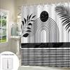 1pc Black Circle and Fern Patterns Minimalist Art Shower Curtain Concentric Black Circles, Leafy Fern Patterns, Black Palm Frond