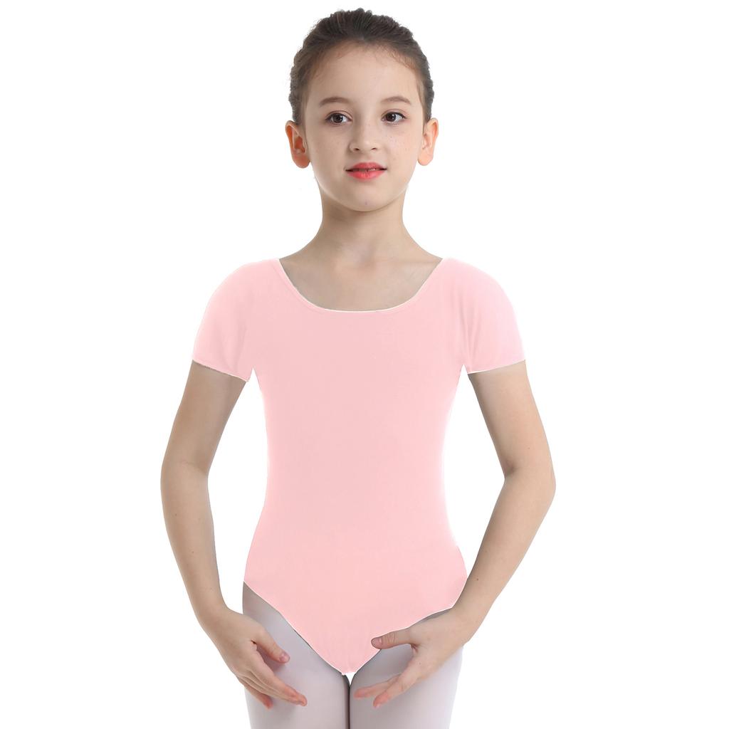 Leotard da Ginnastica Balletto Danza Manica Corta Elasticizzato per Ragazze Dancewear