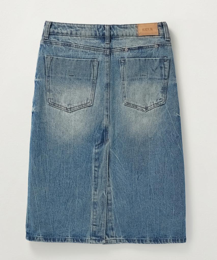 Seteo (W) Maradi Denim Midi Skirt Crinkle Washed Blue