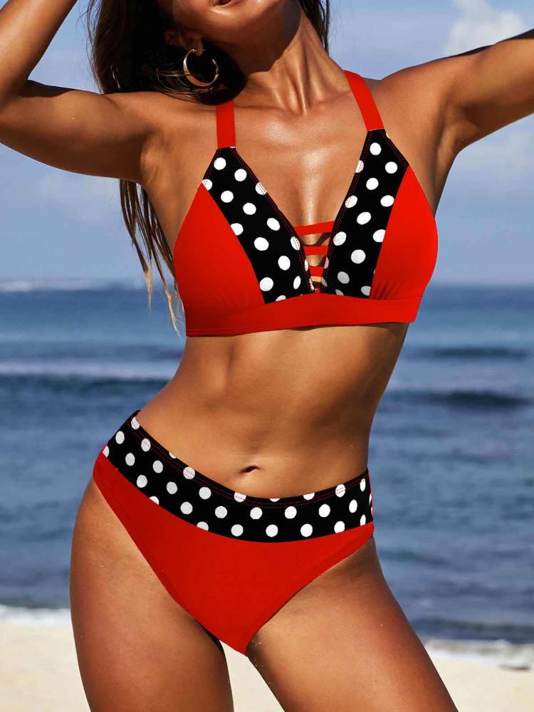

Женский летний модный сексуальный комплект бикини, купальник, пляжный комплект, комплект из двух предметов, женский купальник в стиле ретро с принтом, S-5XL XL красный