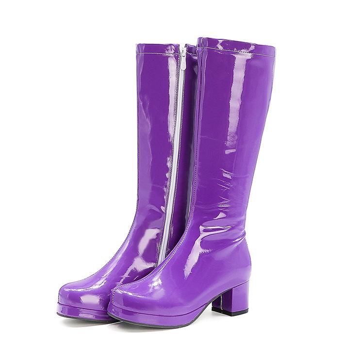 New  Head Patent Leather Boots High Martin Boots Knight Boots Water Platform Thick Middle Heel  Shoes Large Size