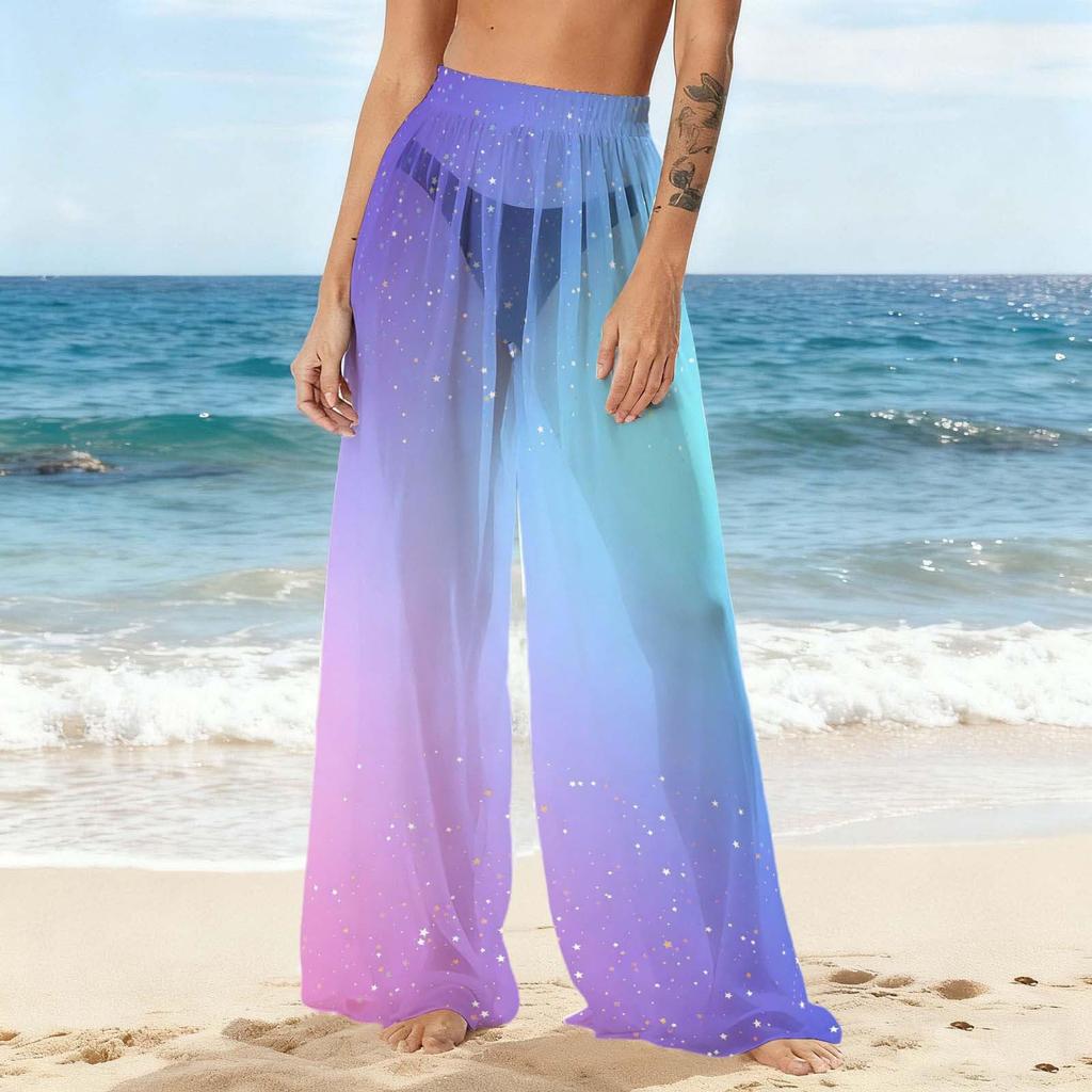Women's Summer Covering Pants See-Through Mesh Pants Trunks Swimwear Covering Pants Bohemian Beachwear