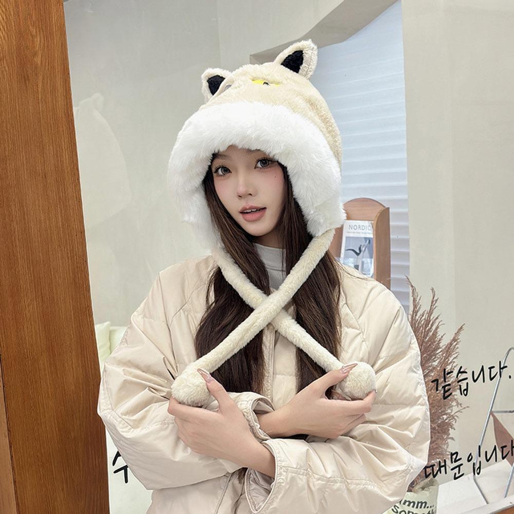 

Plush Winter Warm Hat Cat Ear Ear Protection Cap Casual Beanies Cap for Women бежевий