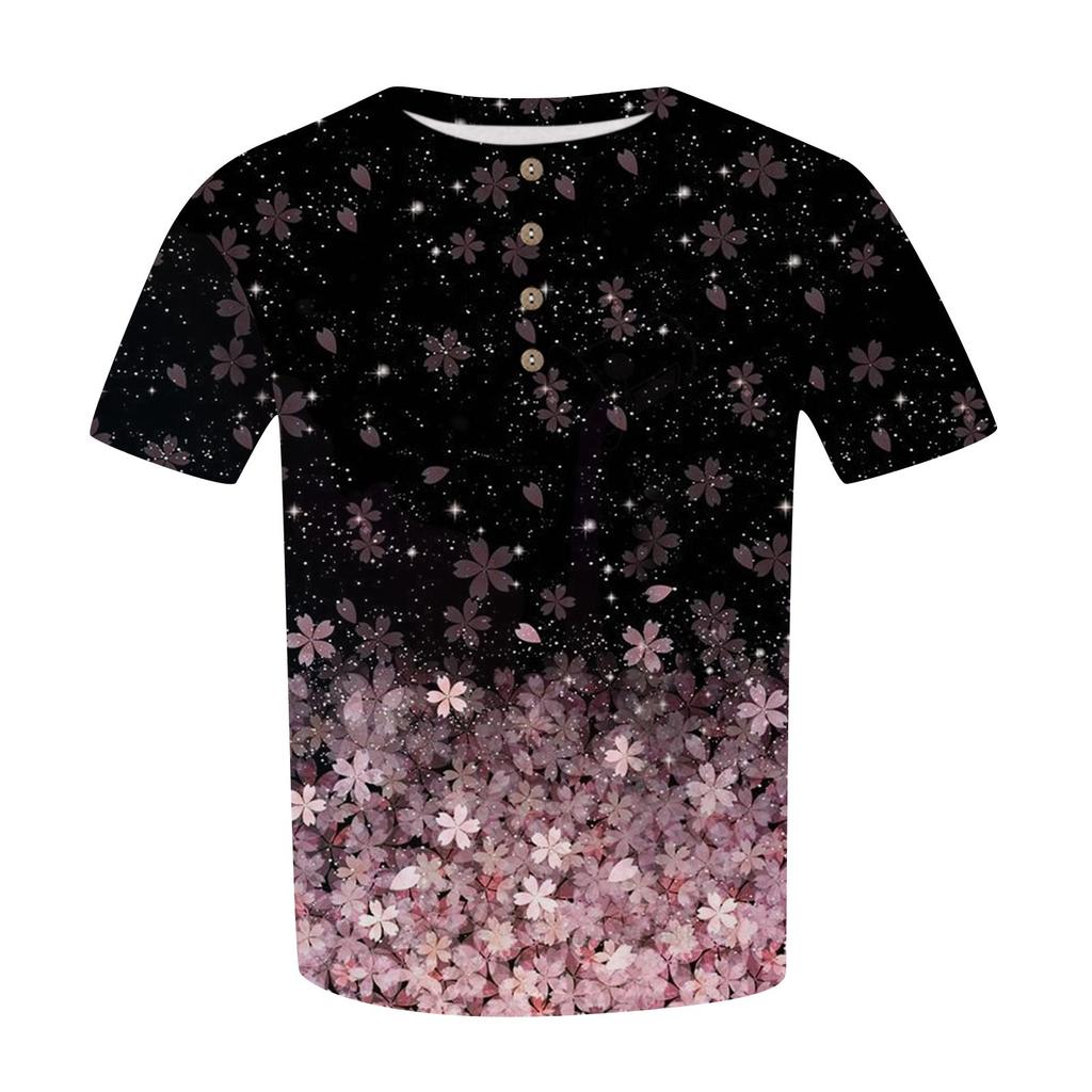 Women's Short Sleeve Shirt Button Plus Size T-Shirt Flower Printed Casual Tops