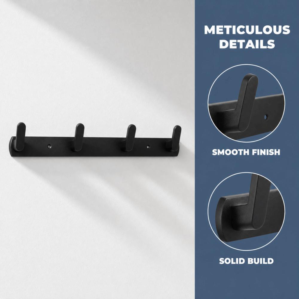 Aluminum Wall Hook Black Towel Rack Decorative Coat Rack Space Saving