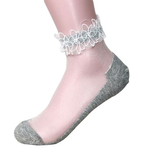Women Fashion Ultrathin Transparent Beautiful Lace Flower Elastic Short Socks