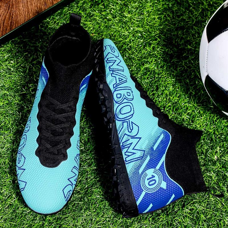 Herren Fußballschuhe mit Sockenmund, weiche Gummisohle, kurzgenagelte Kunstrasen-Fußballschuhe aus Leder für Jugendliche und Kinder