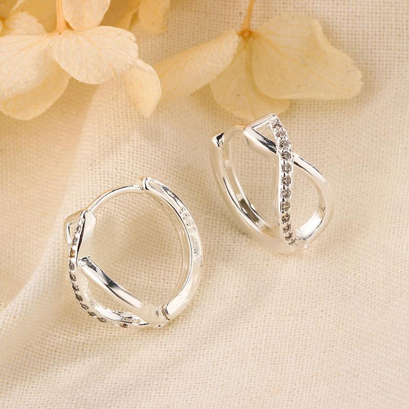 Cross Zircon Pure Silver Earrings High End Minimalist Personality Temperament Ear Circle Nourishing Ear Hole Jewelry