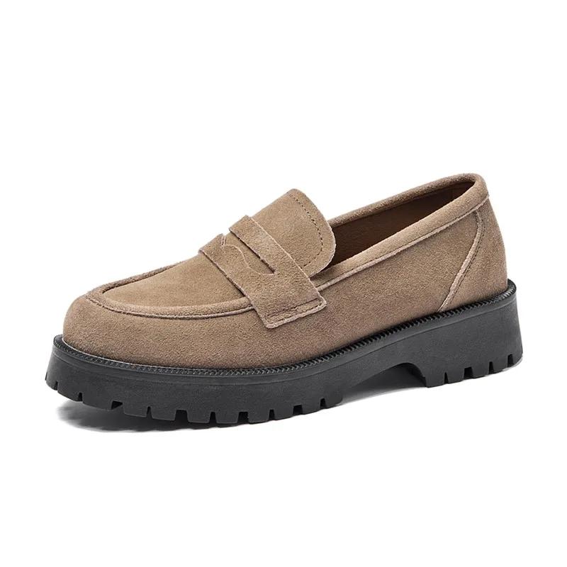 BRANGDY Chaussures de Printemps Femme Style Britannique Semelles Épaisses Style Collège Mocassins Décontractés Cuir Véritable Chaussures de Mode Filles VENTE EN GROS MTO