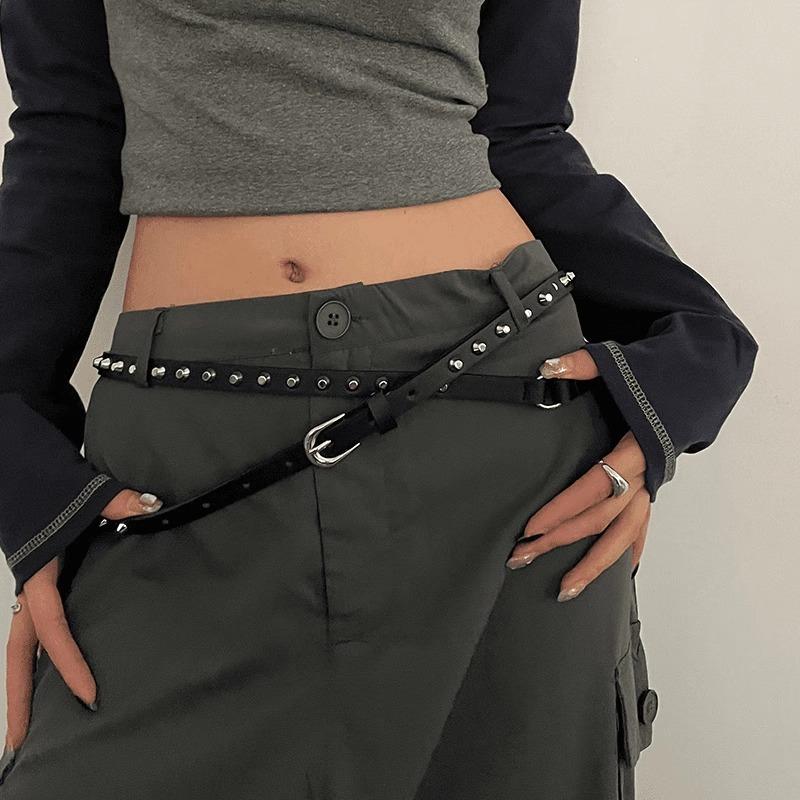Personality Simple Black Double Circle Belt For Women Pu Leather Waist Belt Fashionable Versatile Dress Jeans Decoration