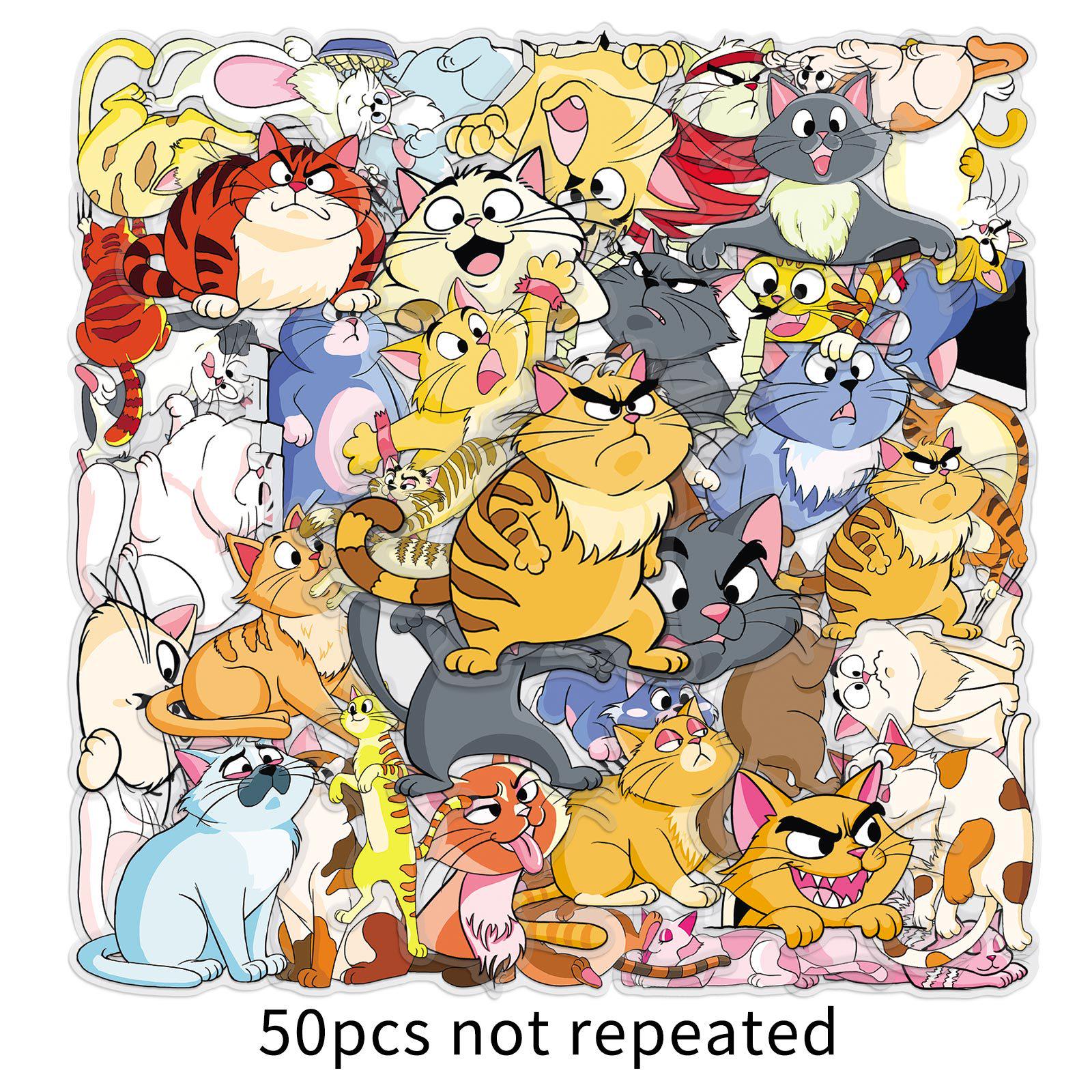

50 Fun Cat Cartoon Transparent Stickers with Storage Box for Thermos Cup Personalization