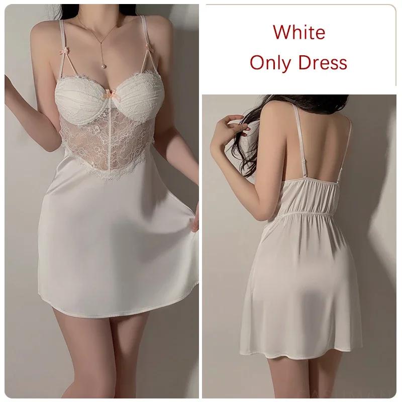 Women's Robe Dress Set Camisole Bra Smooth Lace Plaid Dress Women's Silk Pajamas