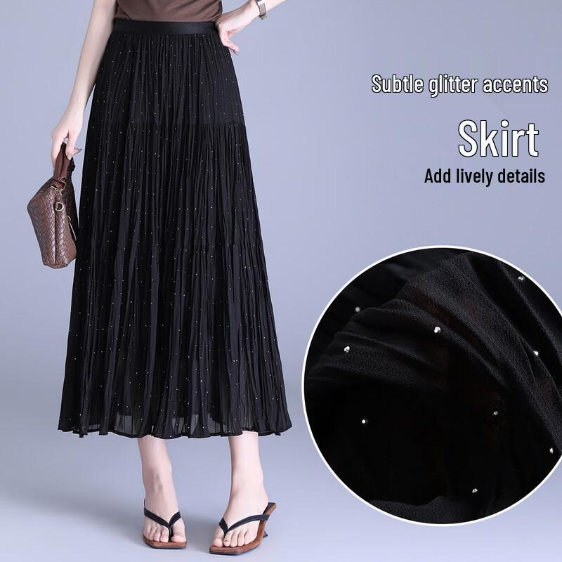 Elegant French Style Shimmering Pleated Midi Skirt