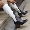 Hochwertige Lederstiefel für Damen Mode Dicke Hohe Absätze Kette Reißverschluss Kniehohe Stiefel Rutschfest Gemütliches Filzfutter Damenstiefel