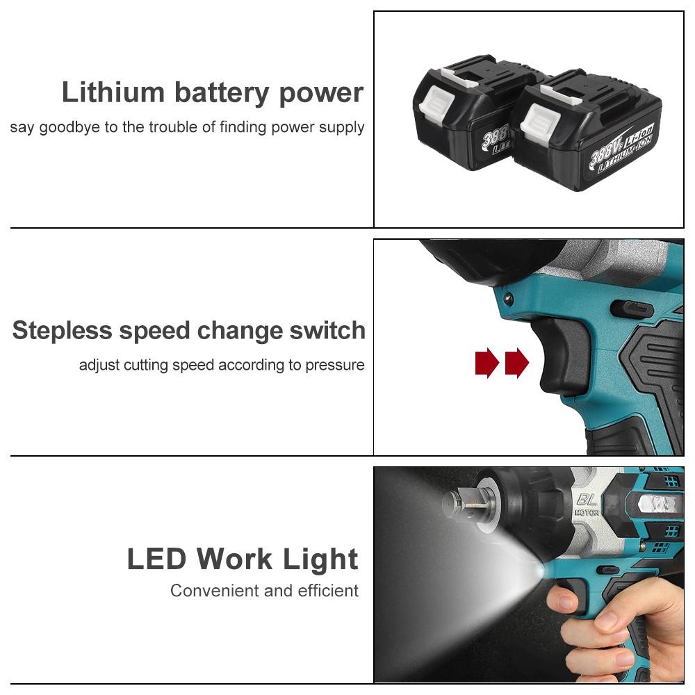 2200N.M High Torque Brushless Electric Impact Wrench Screwdriver Cordless Wrench Power Tools for 18V Battery