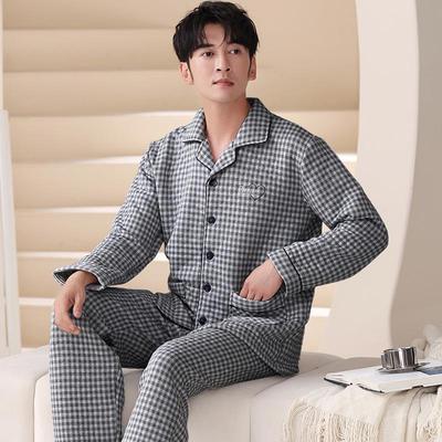 2025 Men's Air Cotton Layered Pajama Set: Thick, Warm, Pure Cotton for Autumn & Winter, Wear Indoors or Out