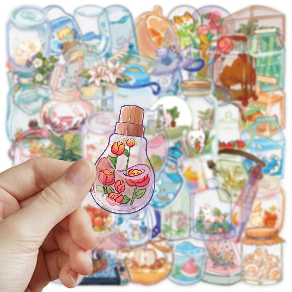 50pcs Transparent Glass Water Cup Drink Stickers Decals PET Journal Laptop Phone Fridge Decoration Sticker Scrapbooking Supplies