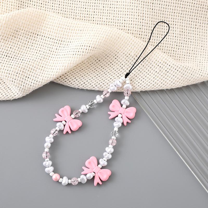 Simple Cute Kawaii Bowknot Beaded Phone Chain  Delicate Keychain For Women Girls Sweet Bag Decoration Accessories Gifts