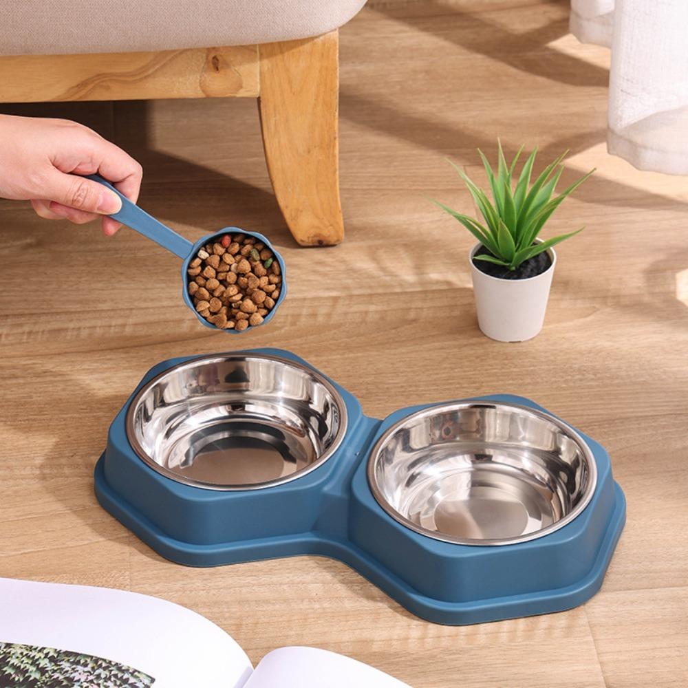 Mangeoire pour animaux de compagnie à double bol Base antidérapante PP durable Acier inoxydable Facile à nettoyer Gamelle nourriture eau pour chats chiens