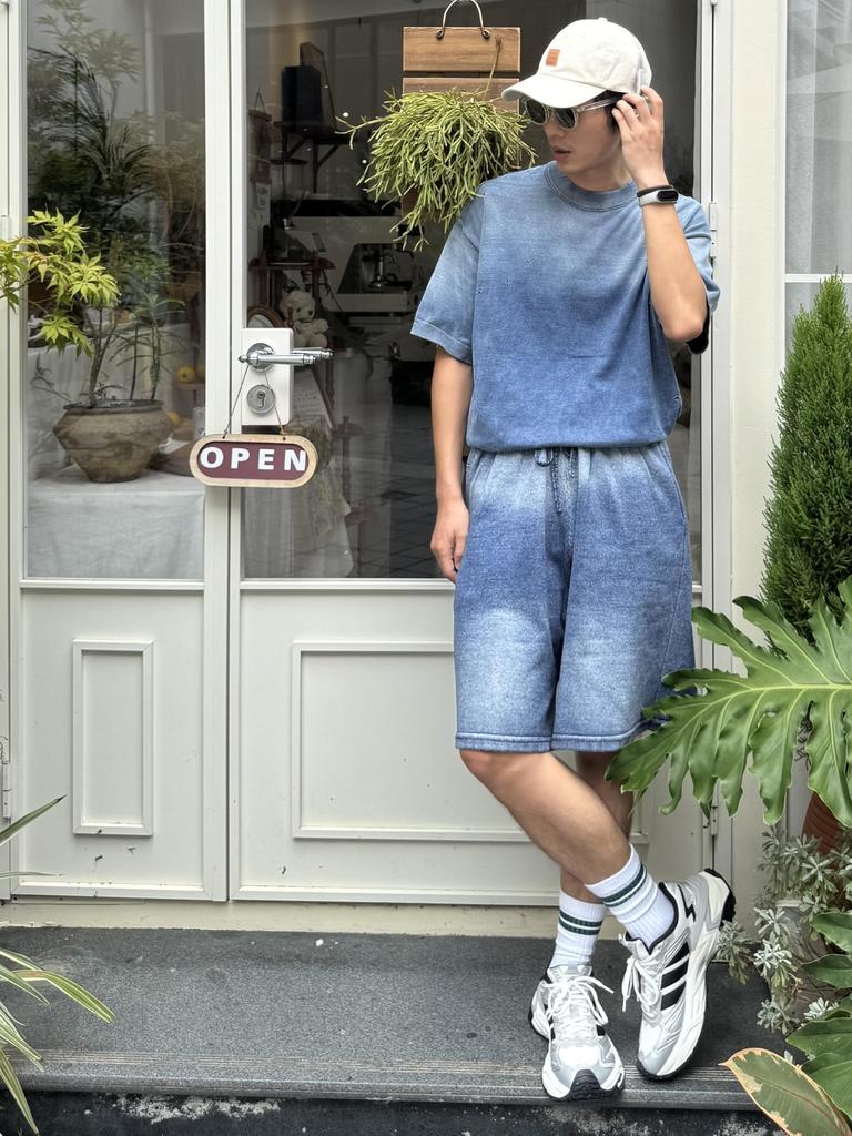 [CHANGE WELL] Men's 2025AW Faded Look Fashion Casual Autumn Clothing [Washed Finish] Big Silhouette Knit Half Pants (INDIGO, XL)