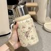 Chinese Style Rose Peony Insulated Cup with Lanyard, Large Capacity, Portable, Tea Separation Feature, Exquisite Stew Pot Design