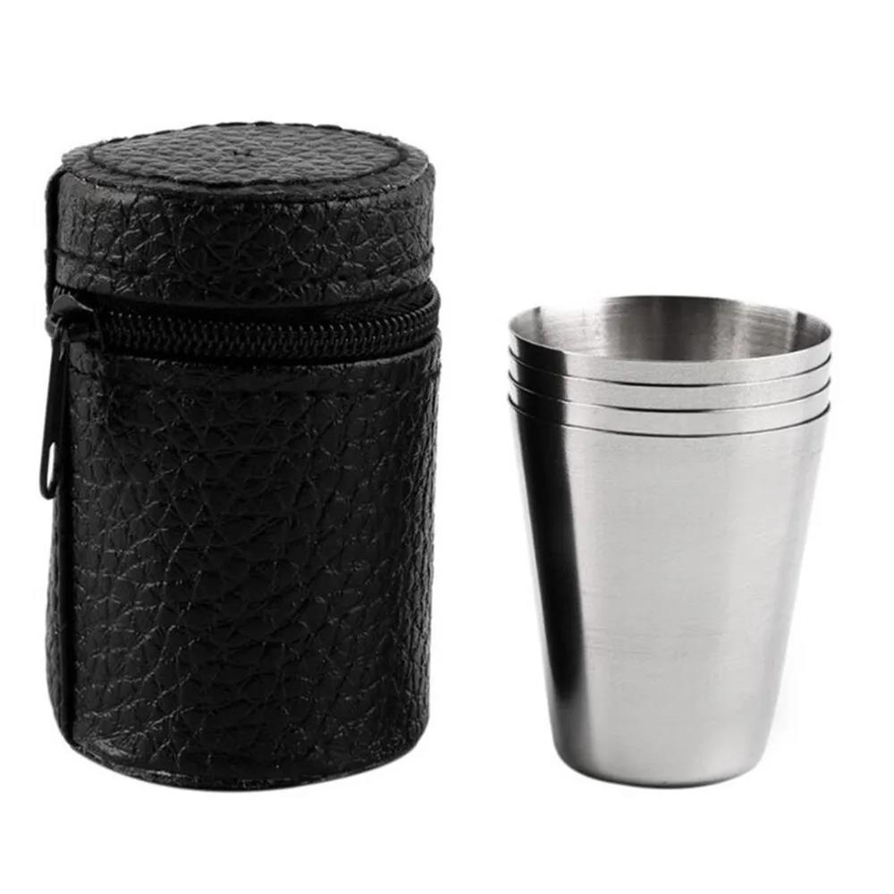 Mini Stainless Steel Shot Glass Cup Wine Drinking Glasses With Leather Cover Bag For Home Kitchen Bar