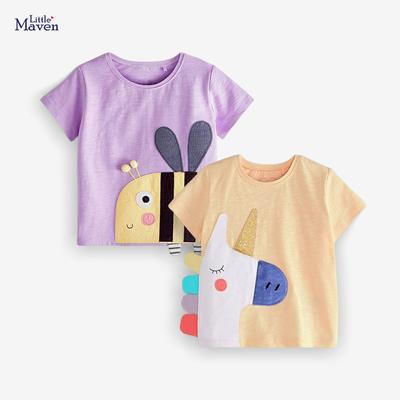 Çocuk T-shirt Yaz Karikatür Üst Pamuk yuvarlak Yaka Ter Emici Kız Çocuk Tişörtü
