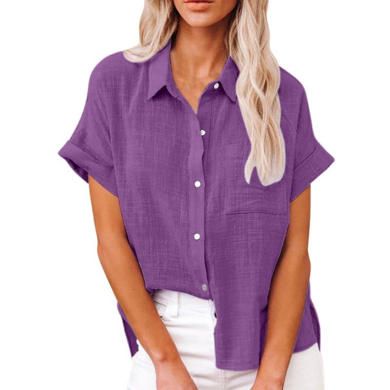 TIFICY Damenmode, lässig, Sommer, Frühling, einfarbig, kurzärmelig, Polo-Ausschnitt, Blusen und Hemden