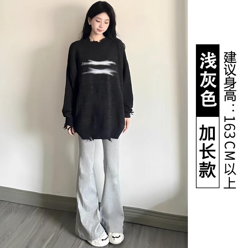 Grey micro-flared pants women's spring new high-waisted and thin casual sweatpants drape straight wide-leg sweatpants