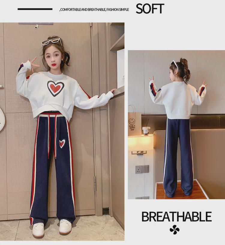Modă de primăvară pentru fete: Costum casual coreean cu pantaloni largi, format din două piese, pentru copii mari și studenți