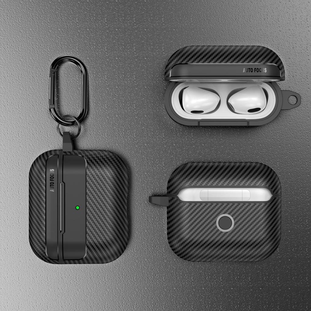 Waterproof Carbon Fiber Texture Soft Silicone Earphone Case With Keychain Hook For Apple Airpods Pro 2 Generation 2nd Air Pods 3 Gen Shockproof Cover