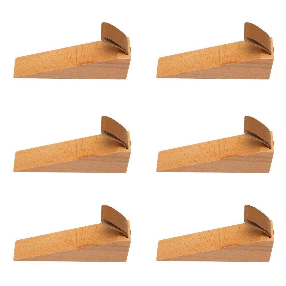 6pcs Compact Design Wooden Door Stopper Leather Strap Security Door Wedge  Apartment Use