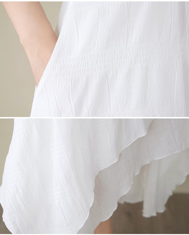 2025 Summer Cotton Linen Dual-Layer Midi Dress - Irregular Hem Literary Style