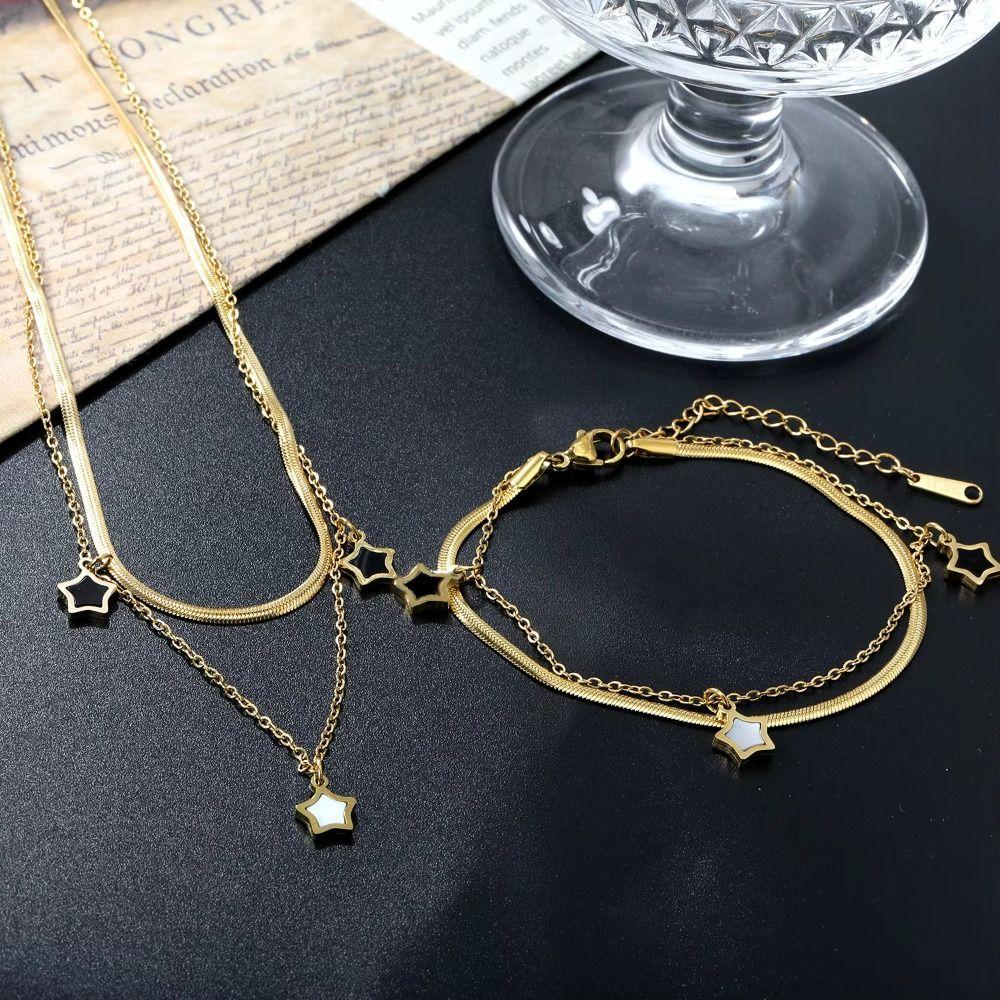 Double-Layered Star Charm Bracelet Titanium Steel Double Clavicle Chain for Women