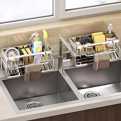 Kitchen Sink Organizer Rack Stainless Steel No Drill Drain Shelf for Cleaning Supplies