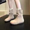 Fashion Women's Fashion Suede Ankle Boots Outdoor Casual Flat Boots Comfortable Soft Western Cowboy Boots Retro Slip On Lady Shoes