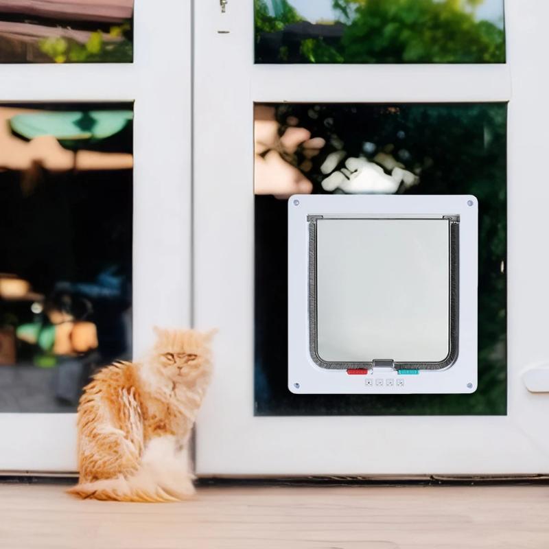 Cat Flap Door Lockable Low Noise Cat Door Flap For Interior Exterior Doors 4 Way Locking Flap Door For Interior Exterior Door