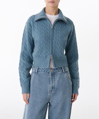 MUSINSA STANDARD WOMAN Women'S Cable Knit Zip-Up [Blue Grey]