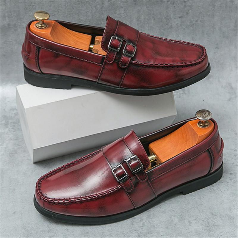 Fashion Britain Trend New Designers Men's Monk Strap Loafter Black Red Flats Leather Casual Driving Shoes Casual Formal Dress Footwear