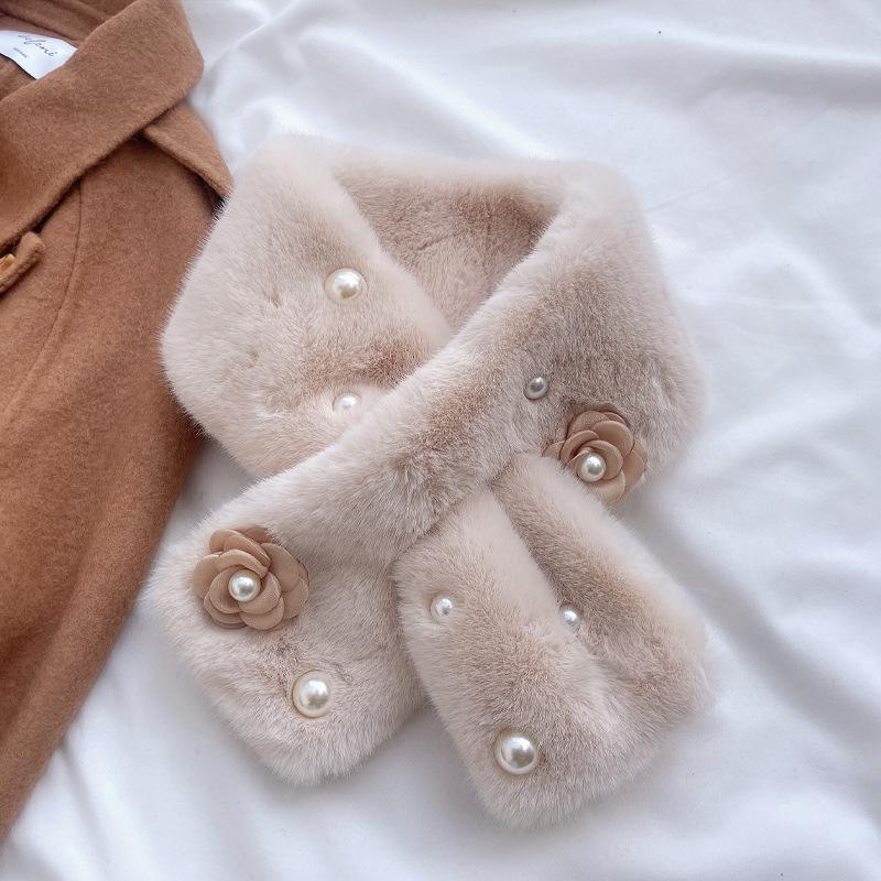 

Открытый жемчуг женский удобный теплый шаль плюшевый шарф через плечо теплый воротник из искусственного меха хаки