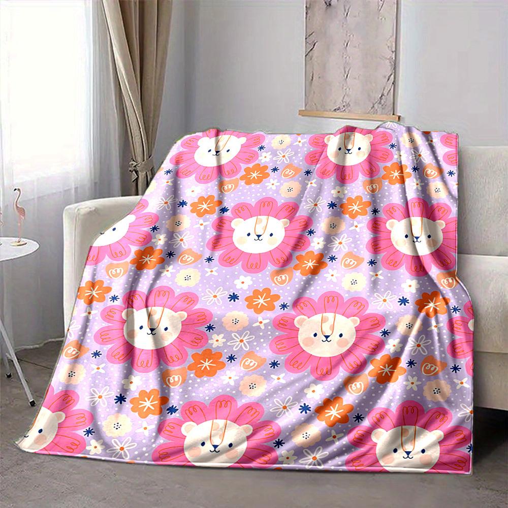 1pc Floral Animals Blanket, Lightweight Flannel Throw Blanket for Sofa, Bed, Travel, Camping, Living Room, Office, Couch, Chair, and Bed