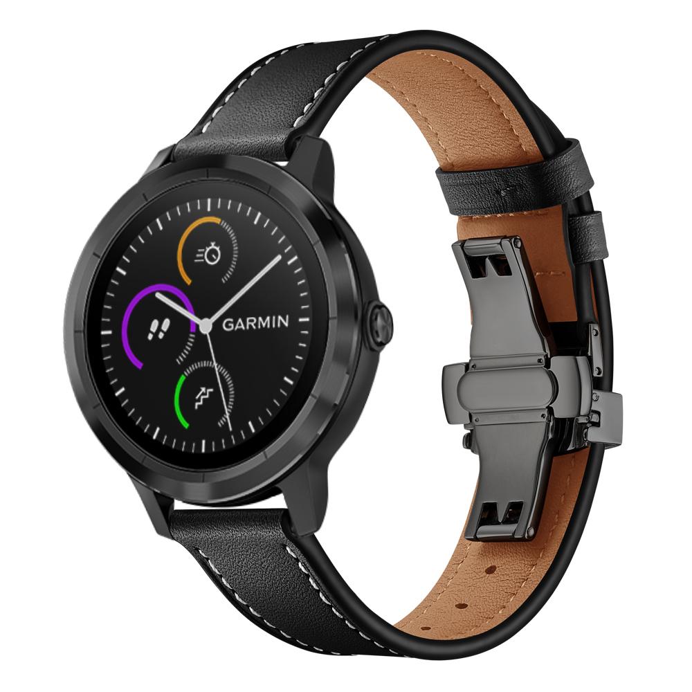 

20mm Top-layer Cowhide Leather Genuine Leather Watch Strap Replacement for Garmin Vivoactive 3/Vivomove HR Rose Gold+White