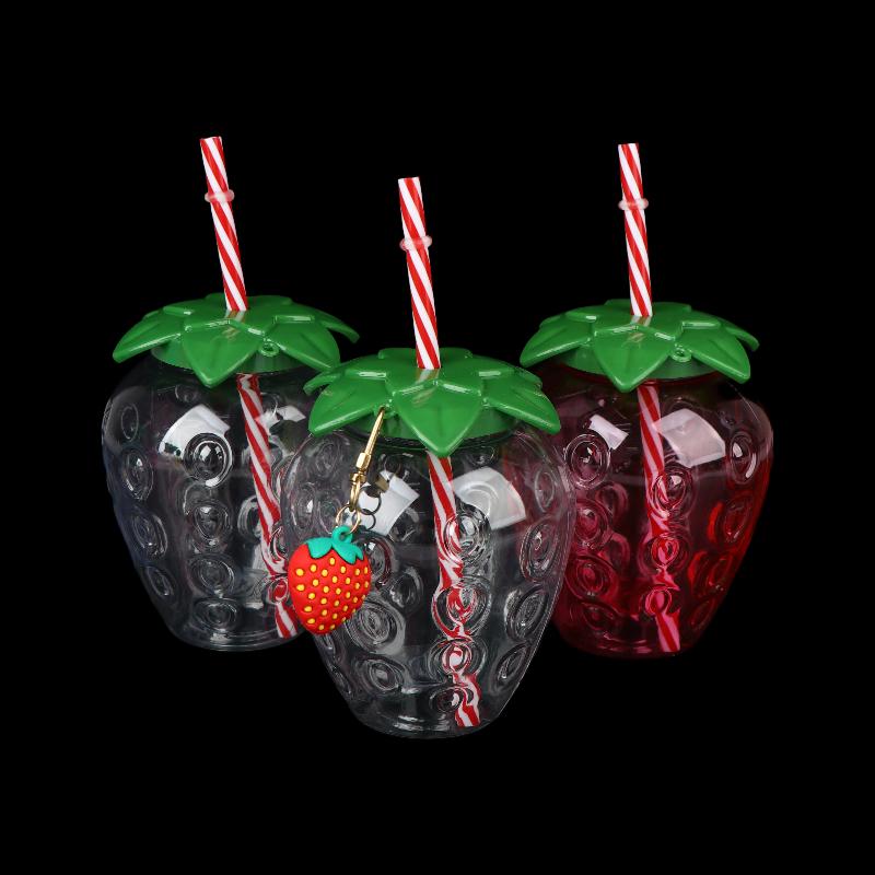 Portable Strawberry Shaped Water Bottle with Straw Cute Plastic Cup for Everyday Use