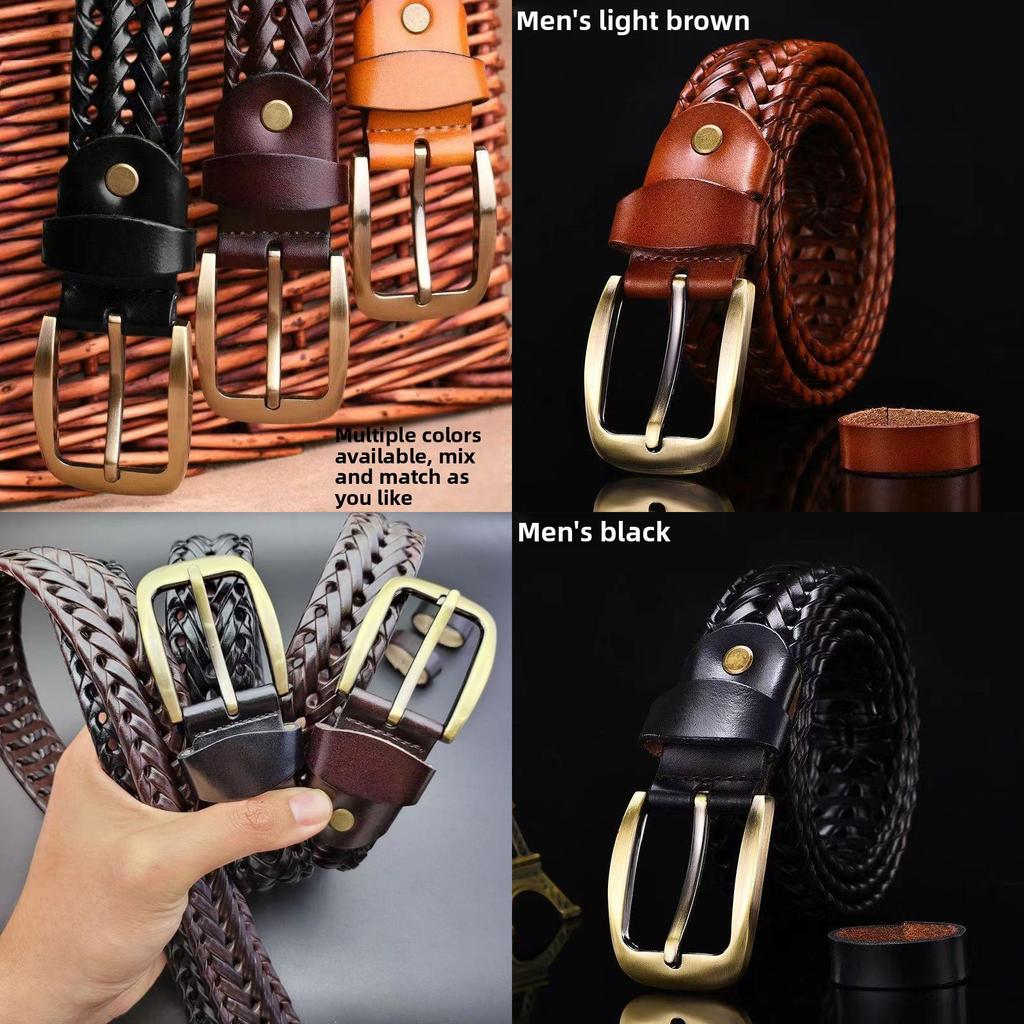 Vintage Leather Belt For Men With Mesh Pattern And Antique Buckle For Casual Wear