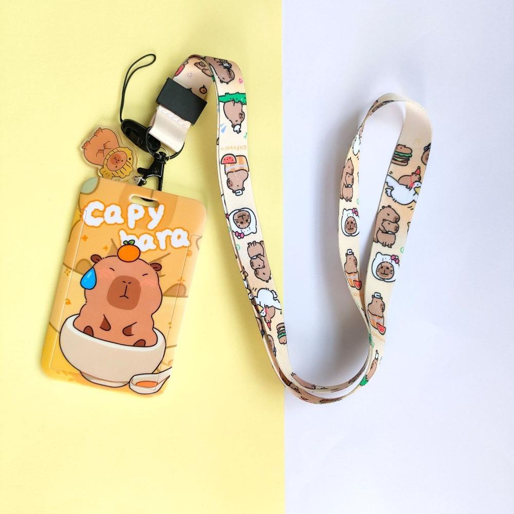 ABS ID Protection Card Case Cartoon Printing Long Lanyard Card Case Anti Loss Card Sleeve