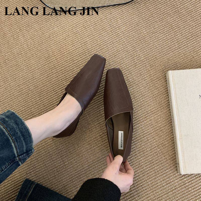 2025 New Fashion Square Toe Flats Ballet Shoes Woman Autumn Winter Footwear Slip On Causal Loafer Soft Moccasin Female Ballerina