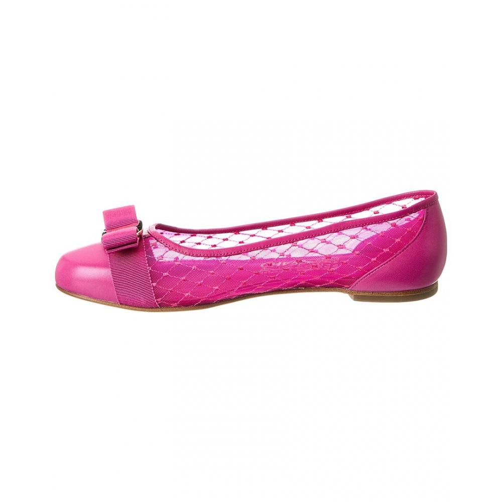 Salvatore Ferragamo Varina Mesh   Leather Flat Pink