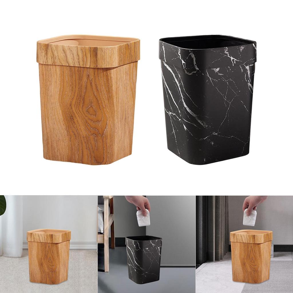 Household Wood Grain Trash Can Garbage Bin for Living Room Home Farmhouse