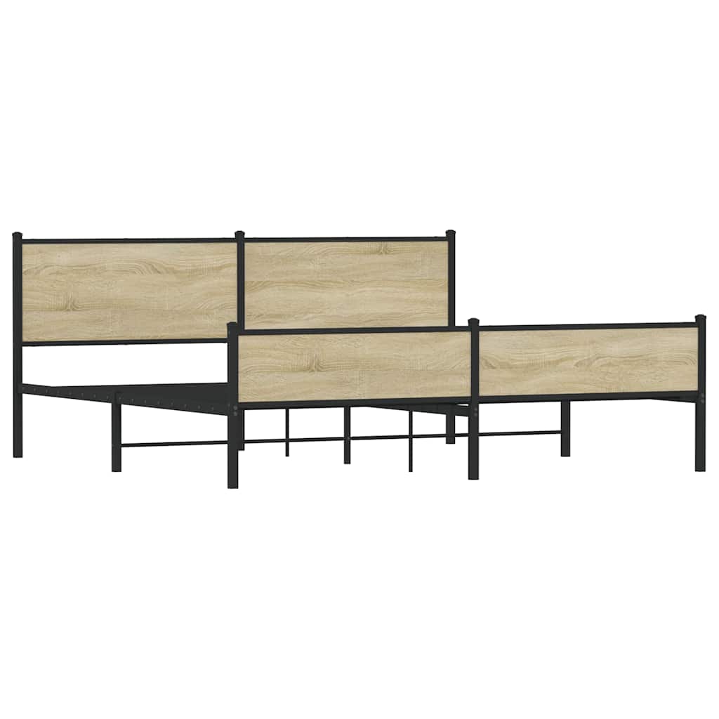 Metal Bed Frame without Mattress Sonoma Oak Finish 193 x 203 cm