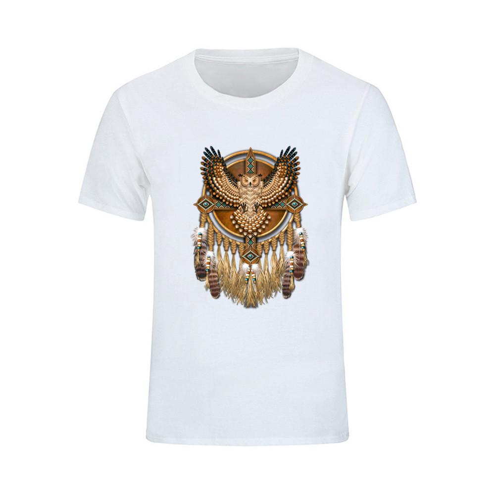 Hip Hop Cotton T Shirts For Mens Discount Beadwork Great Horned Owl Mandala T